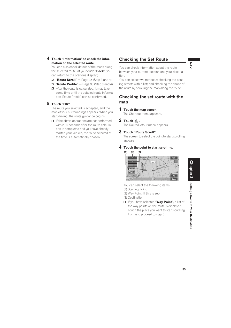 Checking the set route, Checking the set route with the map | Pioneer AVIC-X1 User Manual | Page 37 / 125