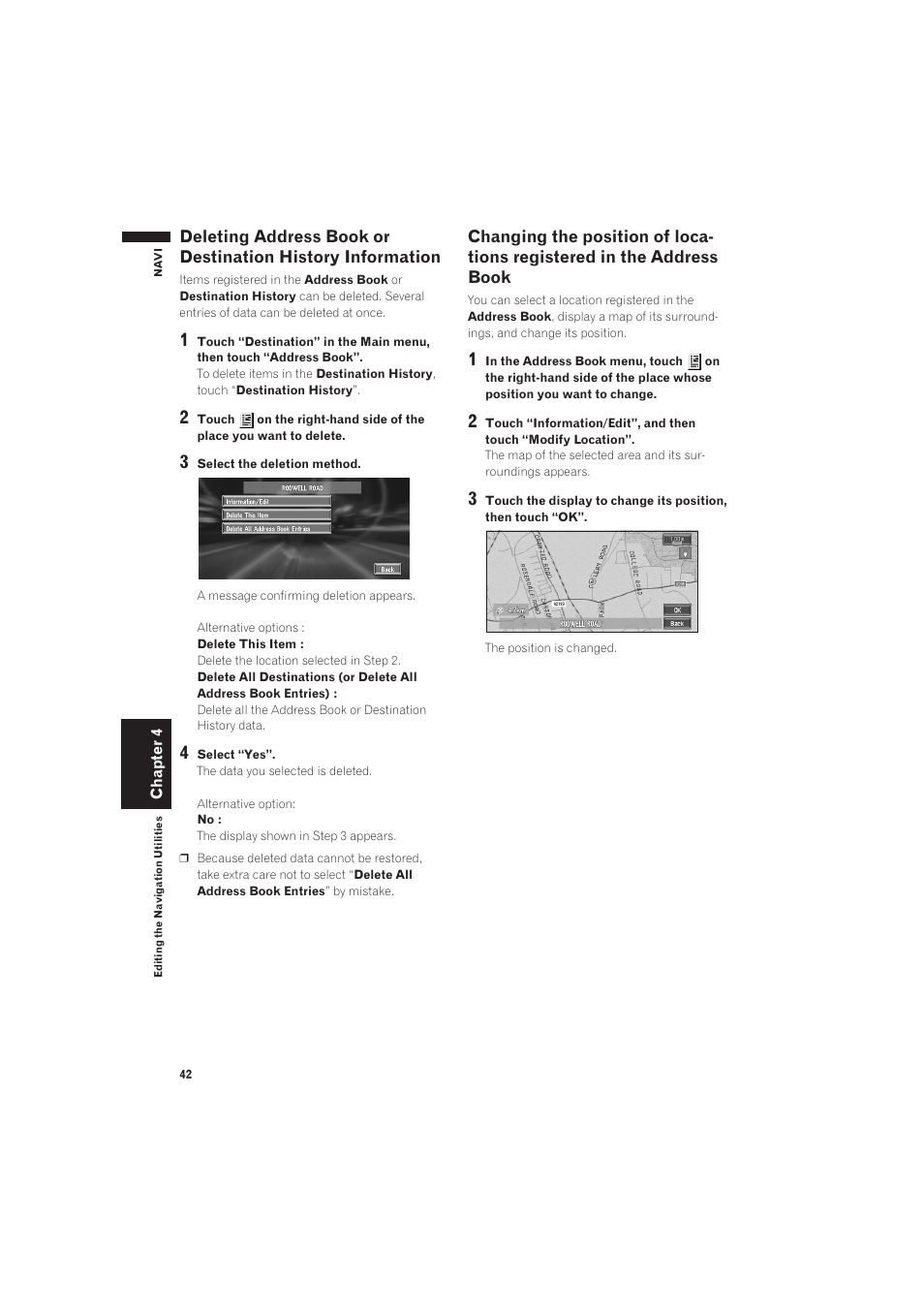 Deleting address book or destination history | Pioneer AVIC-X1 User Manual | Page 44 / 125