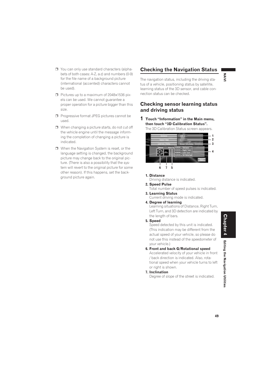 Checking the navigation status, Checking sensor learning status and driving status, Chapter 4 | Pioneer AVIC-X1 User Manual | Page 51 / 125