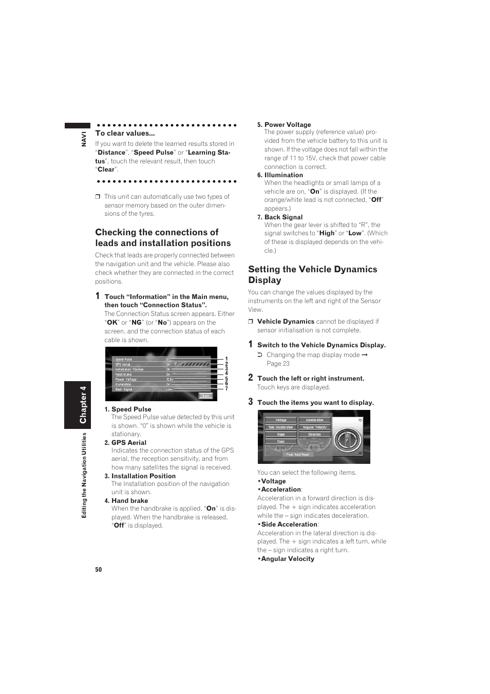 Setting the vehicle dynamics display | Pioneer AVIC-X1 User Manual | Page 52 / 125