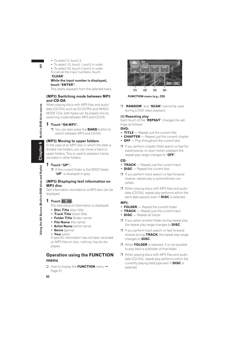 Operation using the function menu | Pioneer AVIC-X1 User Manual | Page 64 / 125