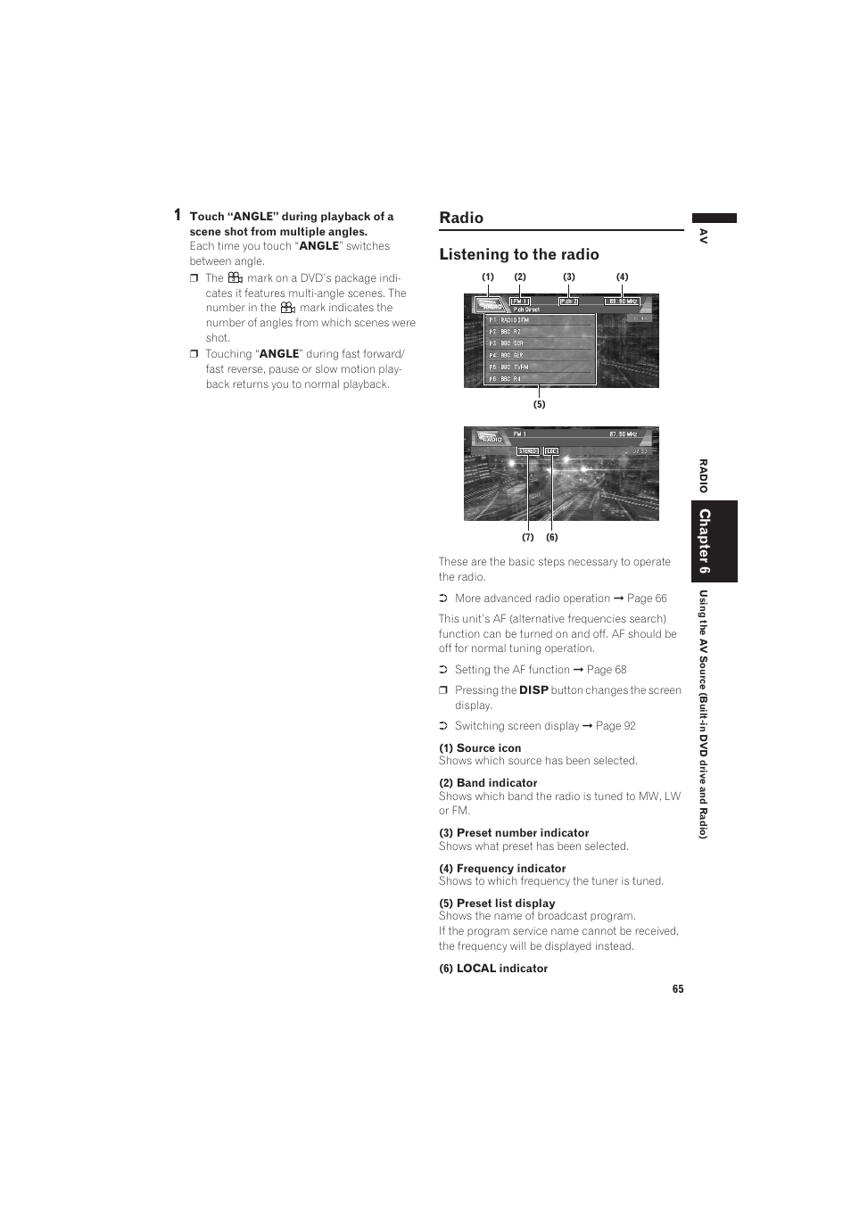 Radio, Listening to the radio, Radio listening to the radio | Chapter 6 | Pioneer AVIC-X1 User Manual | Page 67 / 125