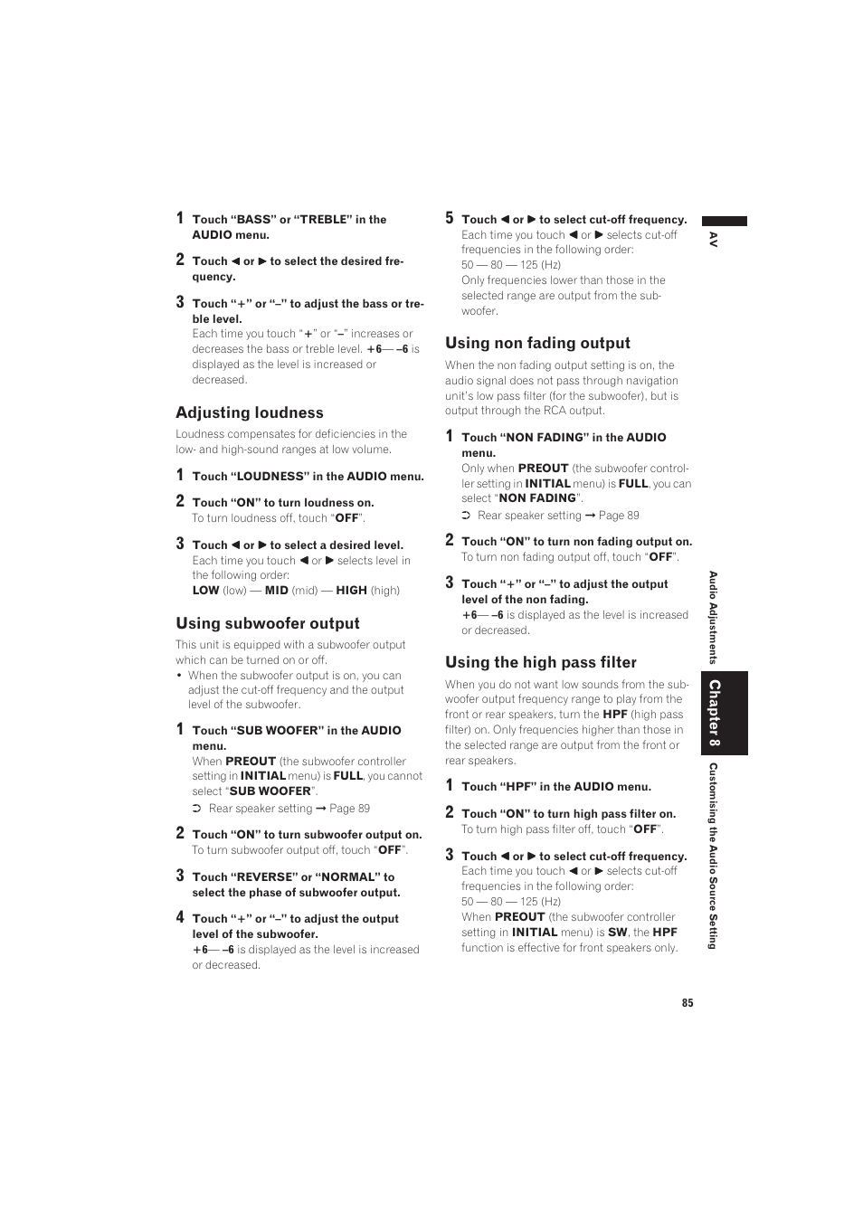 Using the high pass filter 85 | Pioneer AVIC-X1 User Manual | Page 87 / 125