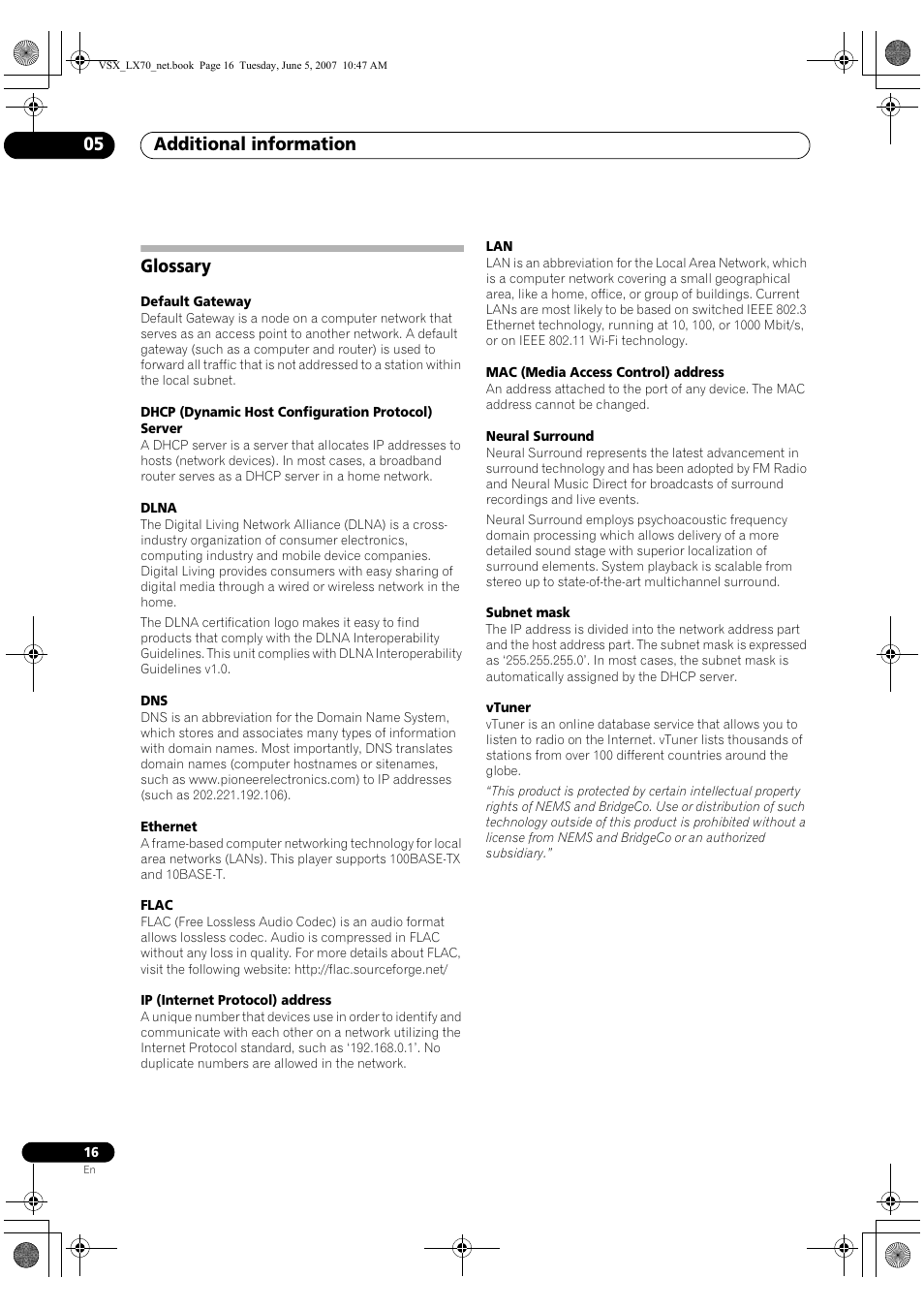 Additional information 05, Glossary | Pioneer VSX-LX70 User Manual | Page 16 / 114
