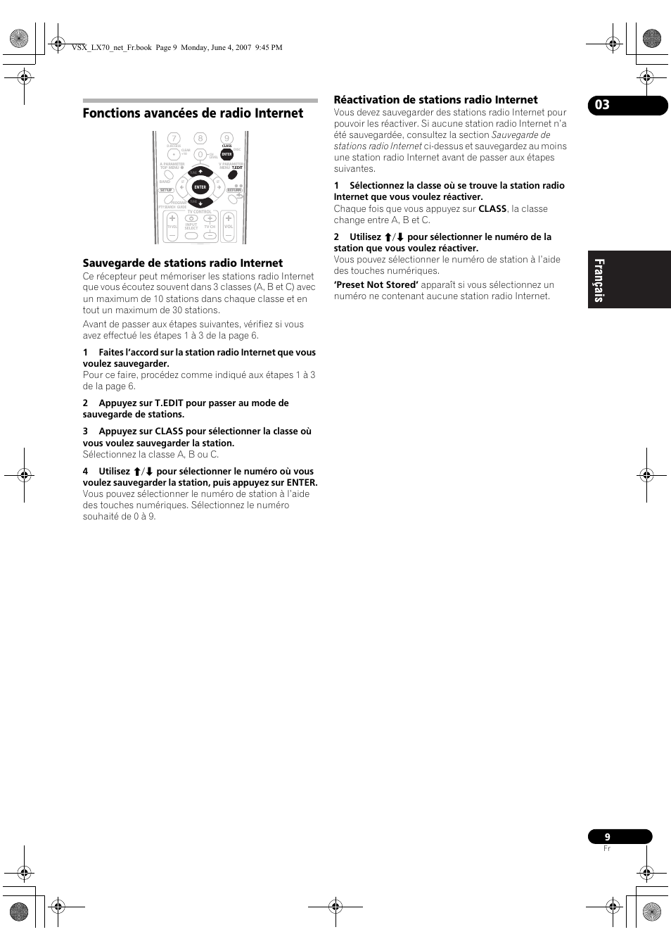 Fonctions avancées de radio internet, Sauvegarde de stations radio internet, Réactivation de stations radio internet | Pioneer VSX-LX70 User Manual | Page 25 / 114