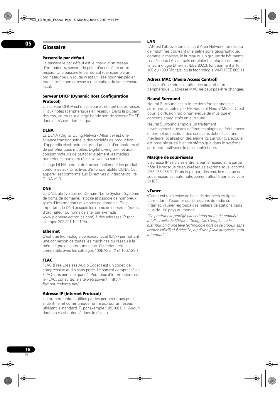 Glossaire | Pioneer VSX-LX70 User Manual | Page 32 / 114