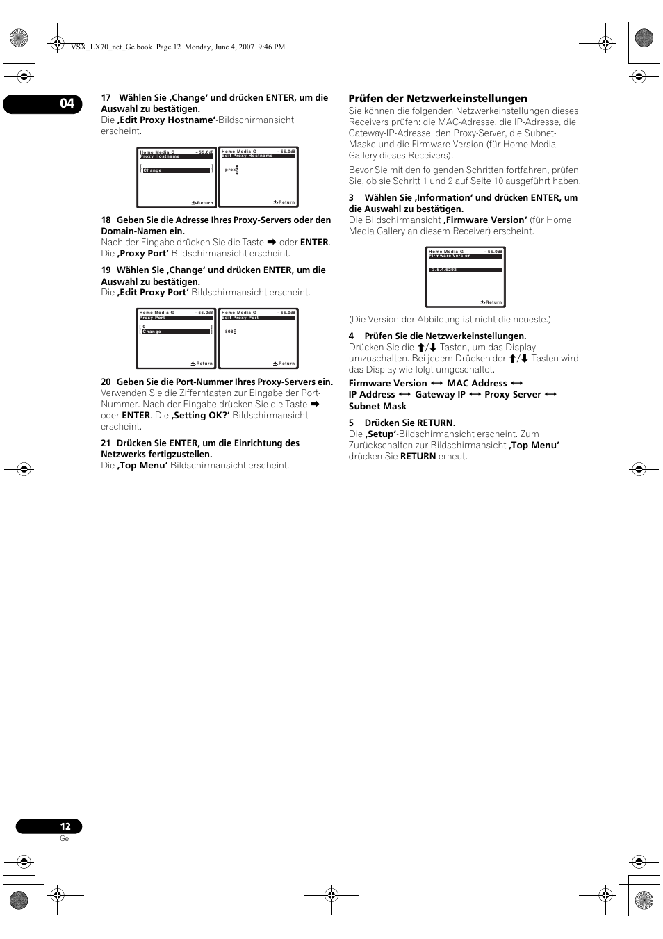 Prüfen der netzwerkeinstellungen | Pioneer VSX-LX70 User Manual | Page 44 / 114