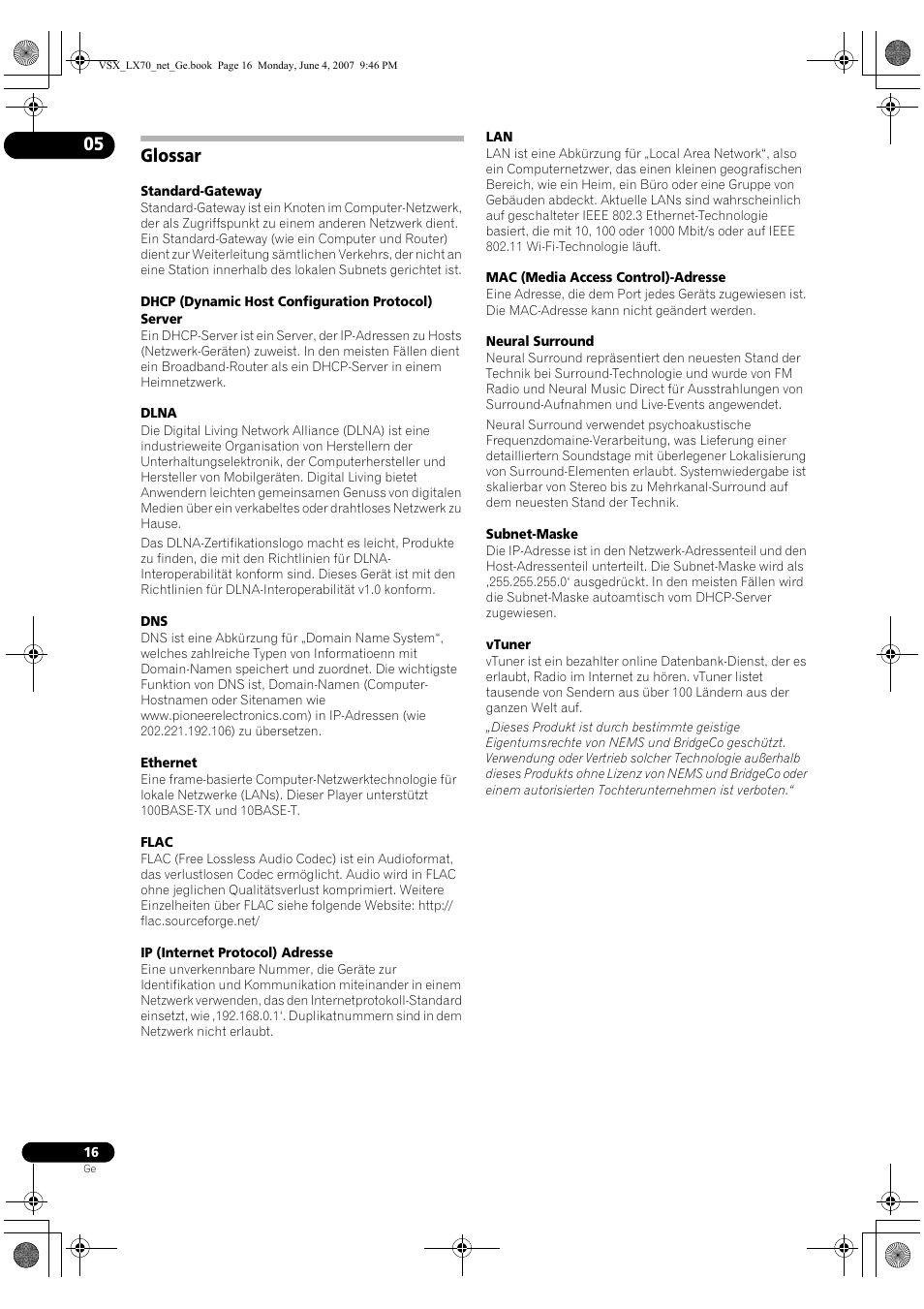 Glossar | Pioneer VSX-LX70 User Manual | Page 48 / 114