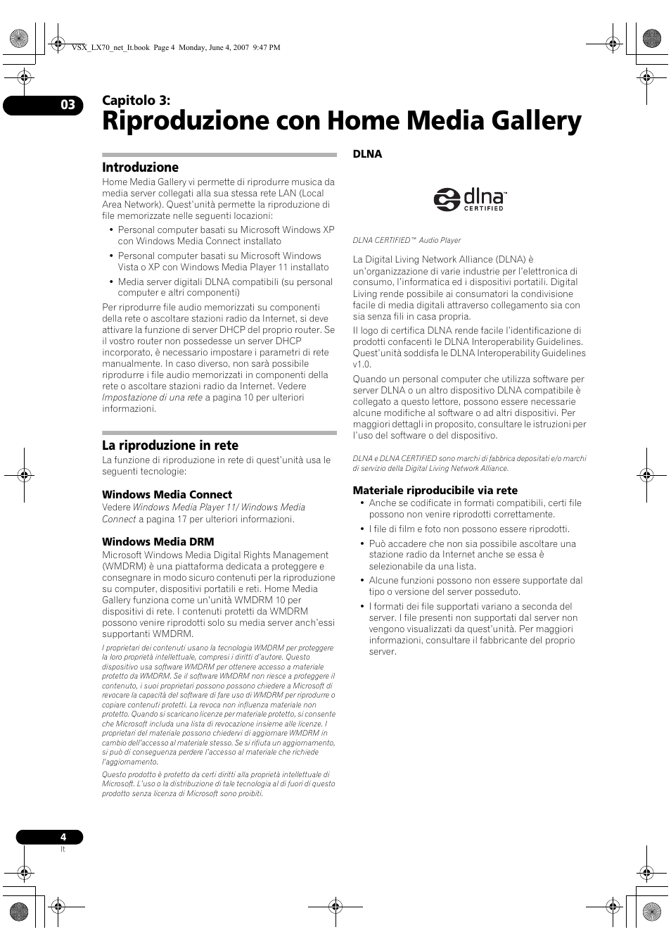 Riproduzione con home media gallery, Capitolo 3, Introduzione | La riproduzione in rete | Pioneer VSX-LX70 User Manual | Page 52 / 114