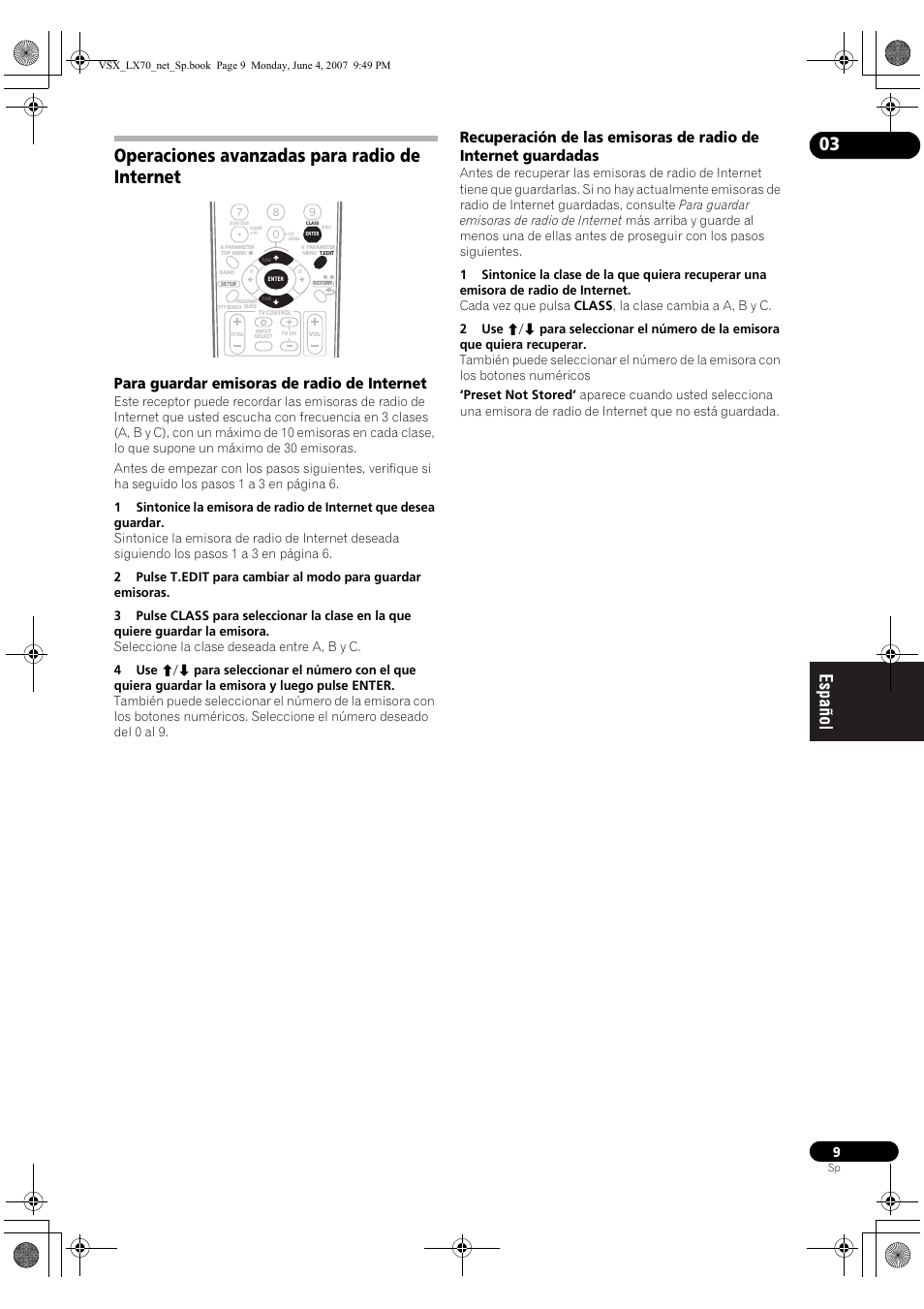 Operaciones avanzadas para radio de internet, Para guardar emisoras de radio de internet | Pioneer VSX-LX70 User Manual | Page 73 / 114