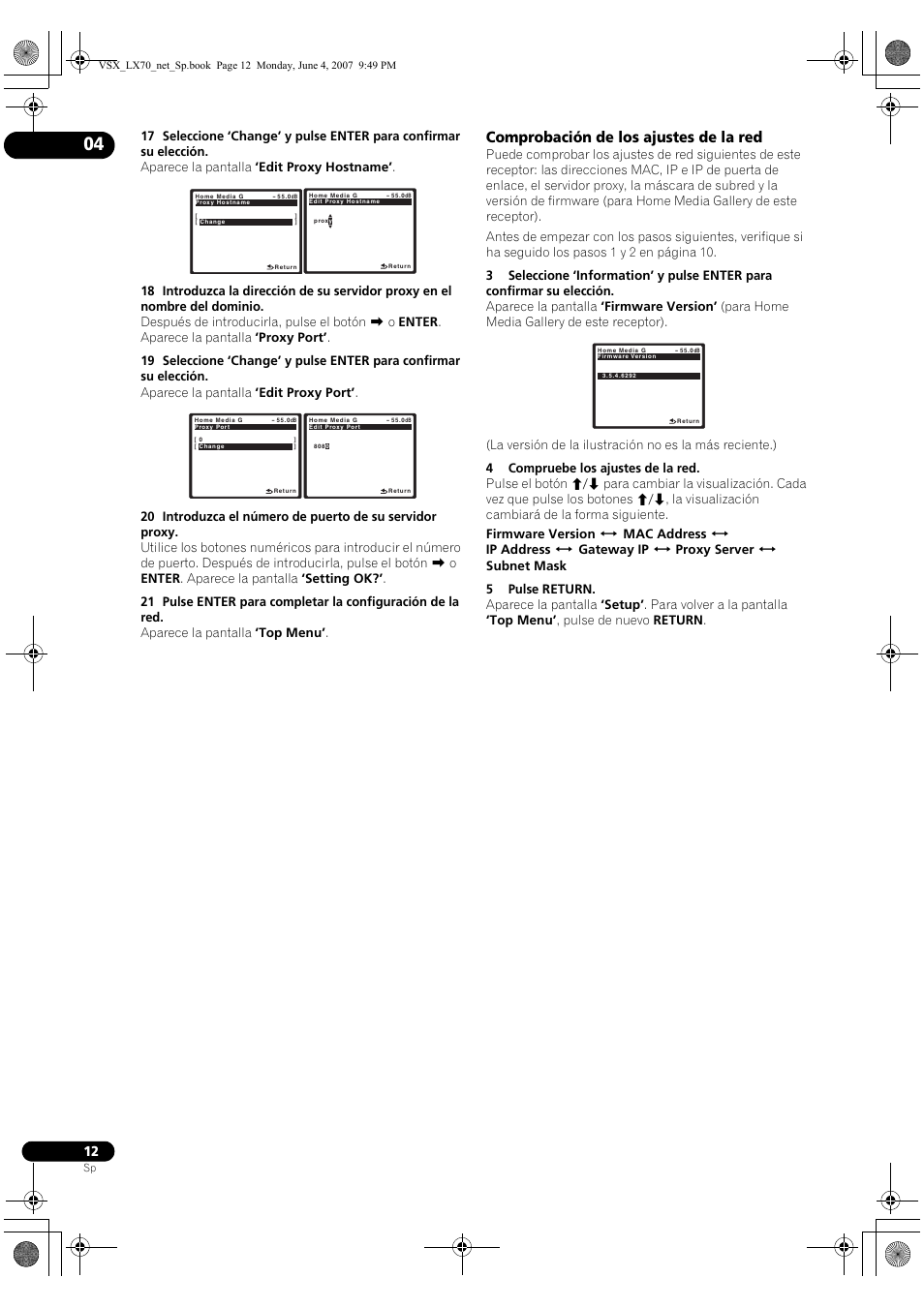 Comprobación de los ajustes de la red | Pioneer VSX-LX70 User Manual | Page 76 / 114