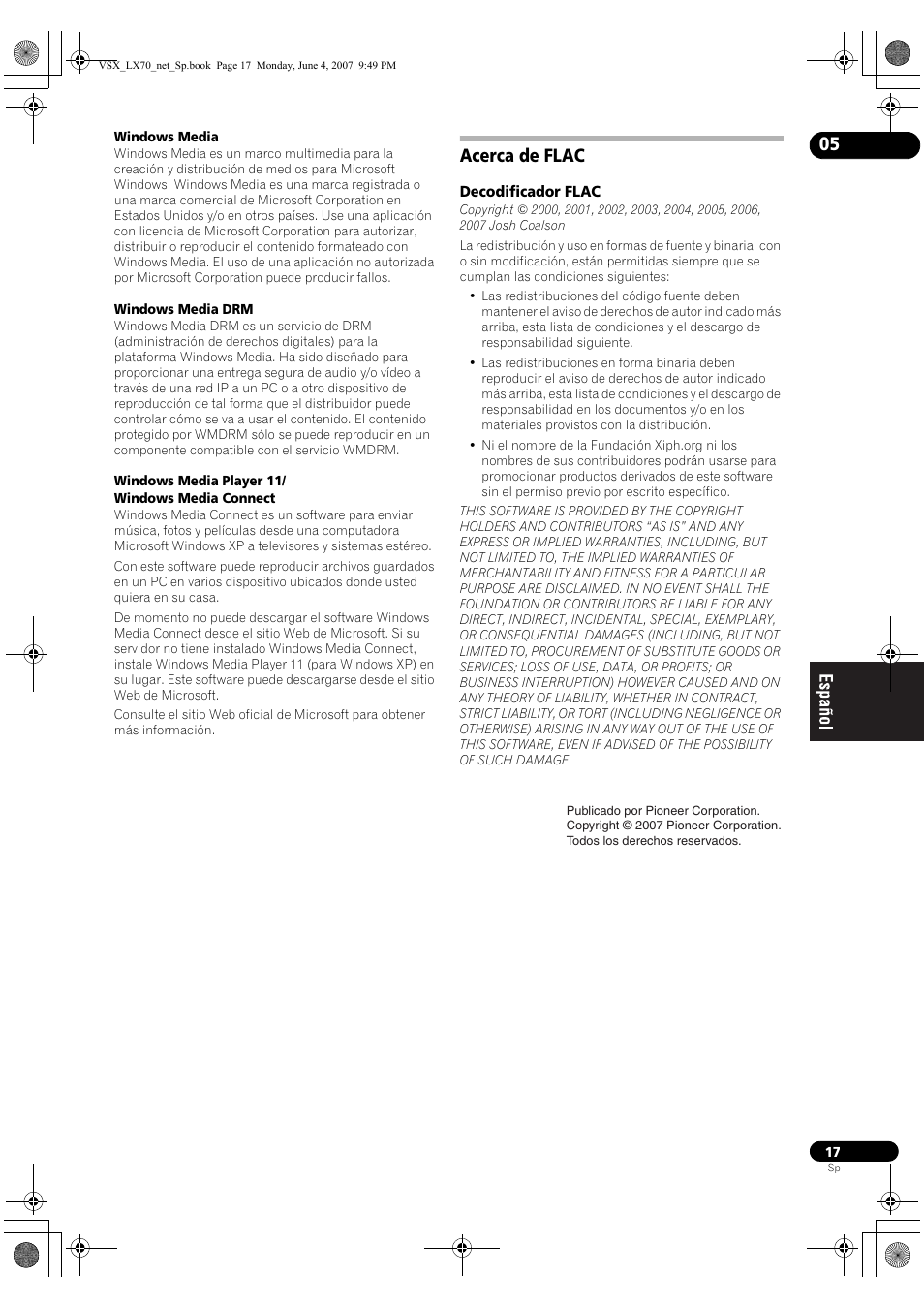 Acerca de flac | Pioneer VSX-LX70 User Manual | Page 81 / 114