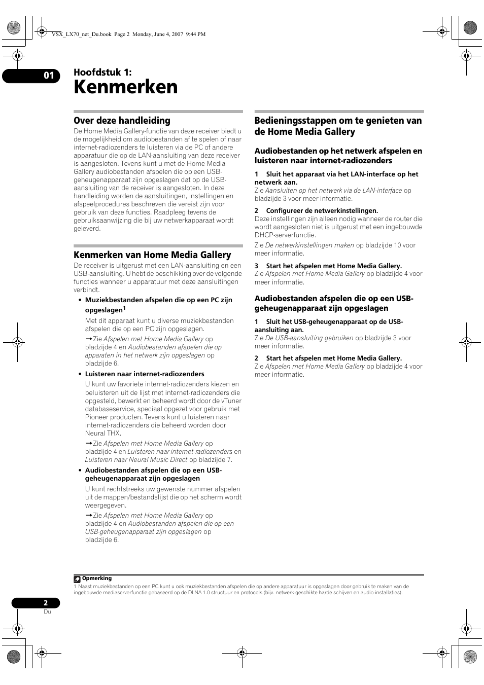 Handleiding –home media gallery, Audio/video multikanaals receiver, Kenmerken | Hoofdstuk 1, Over deze handleiding, Kenmerken van home media gallery | Pioneer VSX-LX70 User Manual | Page 82 / 114