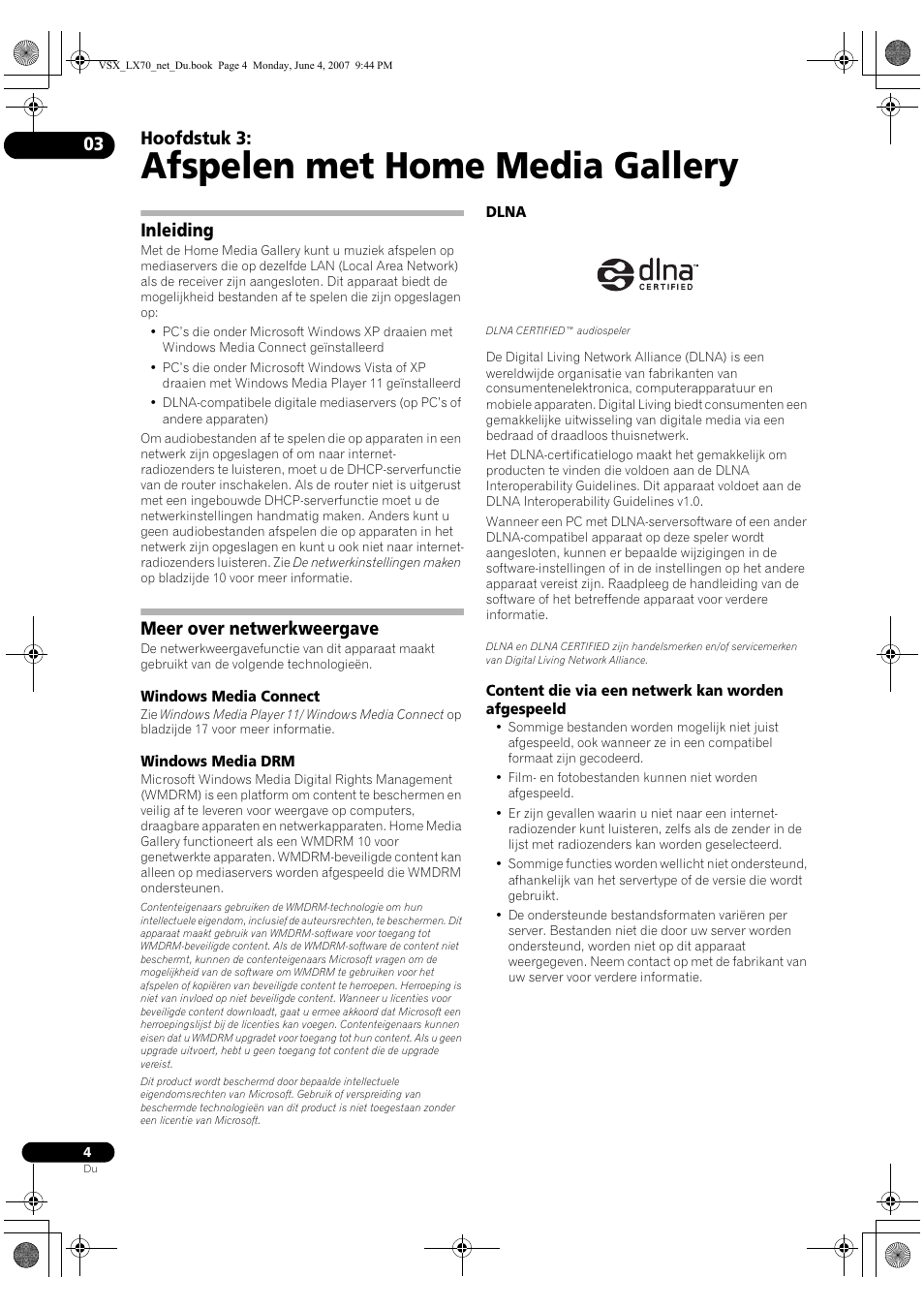 Afspelen met home media gallery, Hoofdstuk 3, Inleiding | Meer over netwerkweergave | Pioneer VSX-LX70 User Manual | Page 84 / 114