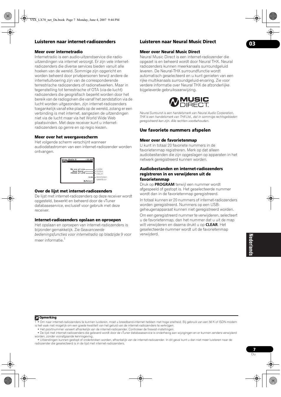 Luisteren naar internet-radiozenders, Luisteren naar neural music direct, Uw favoriete nummers afspelen | Pioneer VSX-LX70 User Manual | Page 87 / 114