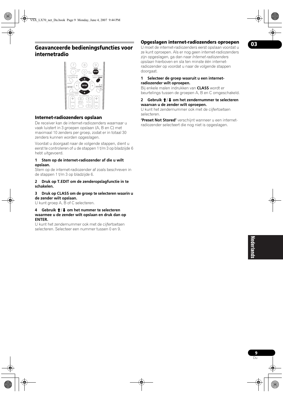 Geavanceerde bedieningsfuncties voor internetradio, Internet-radiozenders opslaan, Opgeslagen internet-radiozenders oproepen | Pioneer VSX-LX70 User Manual | Page 89 / 114