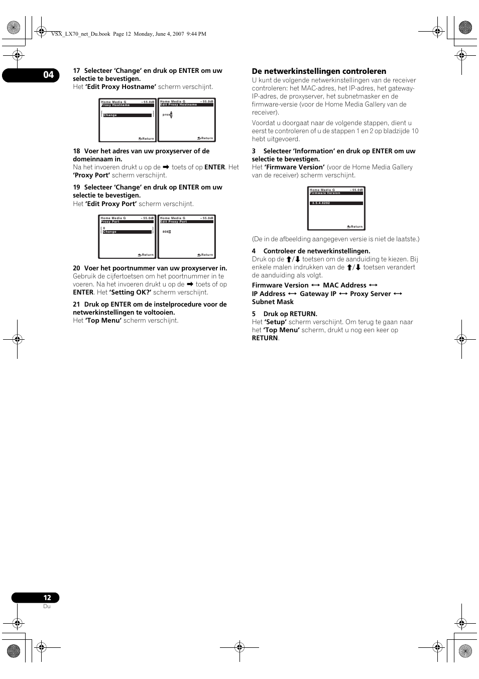 De netwerkinstellingen controleren | Pioneer VSX-LX70 User Manual | Page 92 / 114