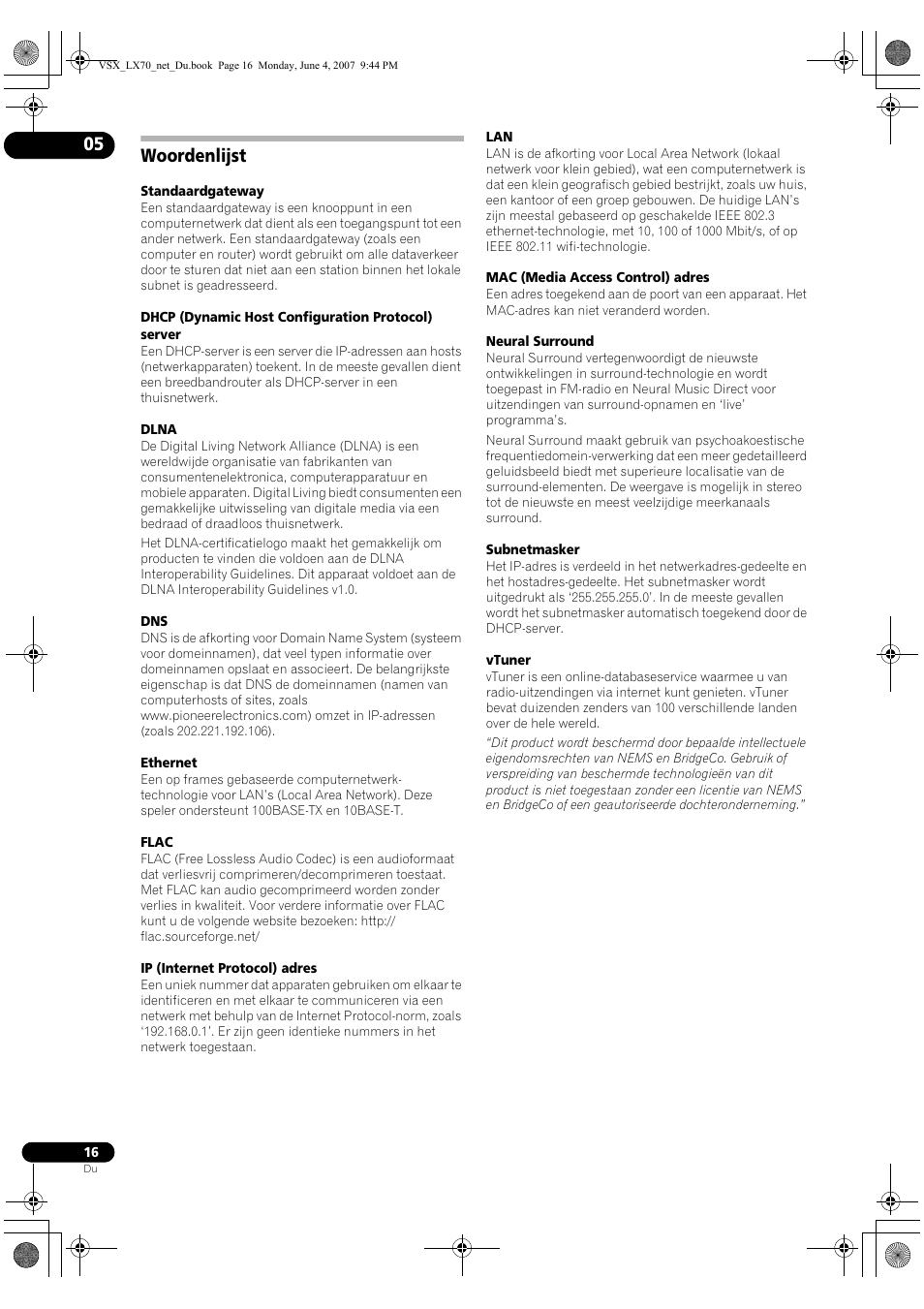 Woordenlijst | Pioneer VSX-LX70 User Manual | Page 96 / 114