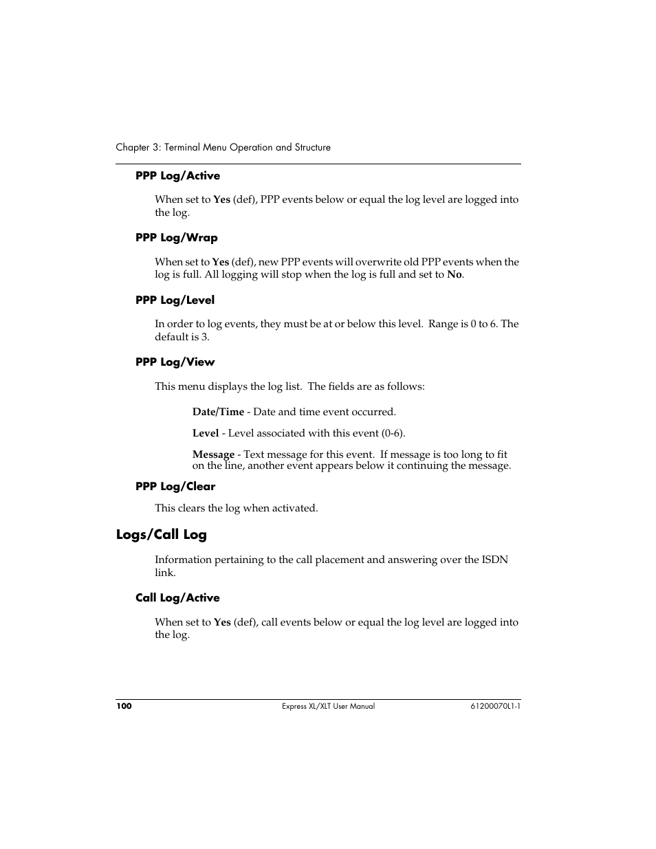 Logs/call log | ADTRAN Express XLT User Manual | Page 116 / 187
