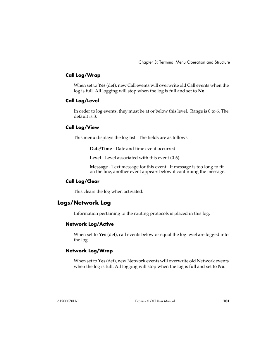 Logs/network log | ADTRAN Express XLT User Manual | Page 117 / 187