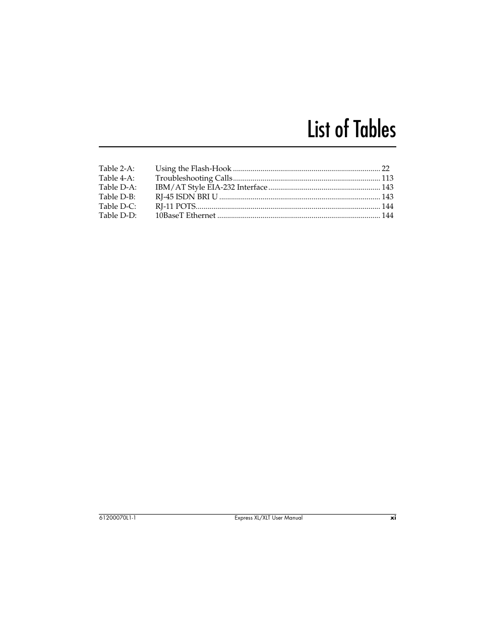 List of tables | ADTRAN Express XLT User Manual | Page 15 / 187