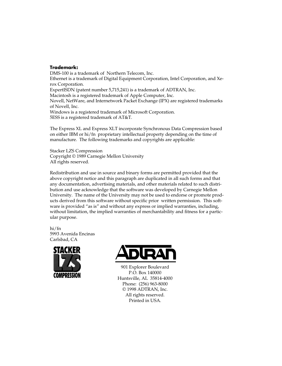 ADTRAN Express XLT User Manual | Page 2 / 187