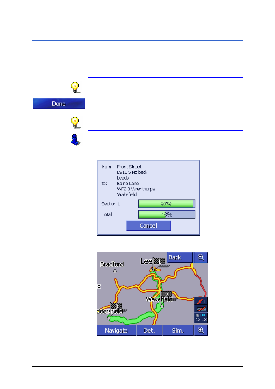 6 calculating the route, Calculating the route, Calculating the route", pa | Pioneer AVIC-S1 User Manual | Page 60 / 124