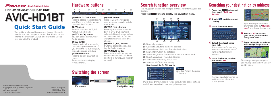 Pioneer AVIC-HD1BT User Manual | 2 pages