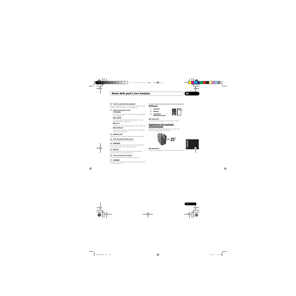 Diffusori, Applicazione dei cuscinetti antislittamento | Pioneer X-CM31-R User Manual | Page 103 / 228