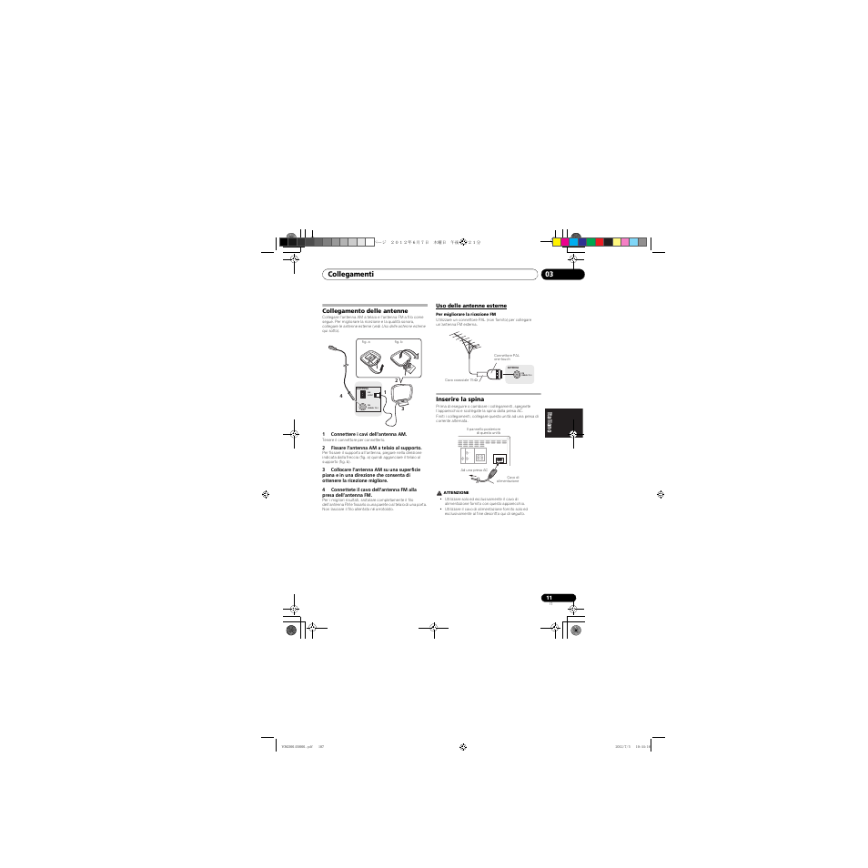 Collegamento delle antenne, Uso delle antenne esterne, Inserire la spina | Pioneer X-CM31-R User Manual | Page 107 / 228
