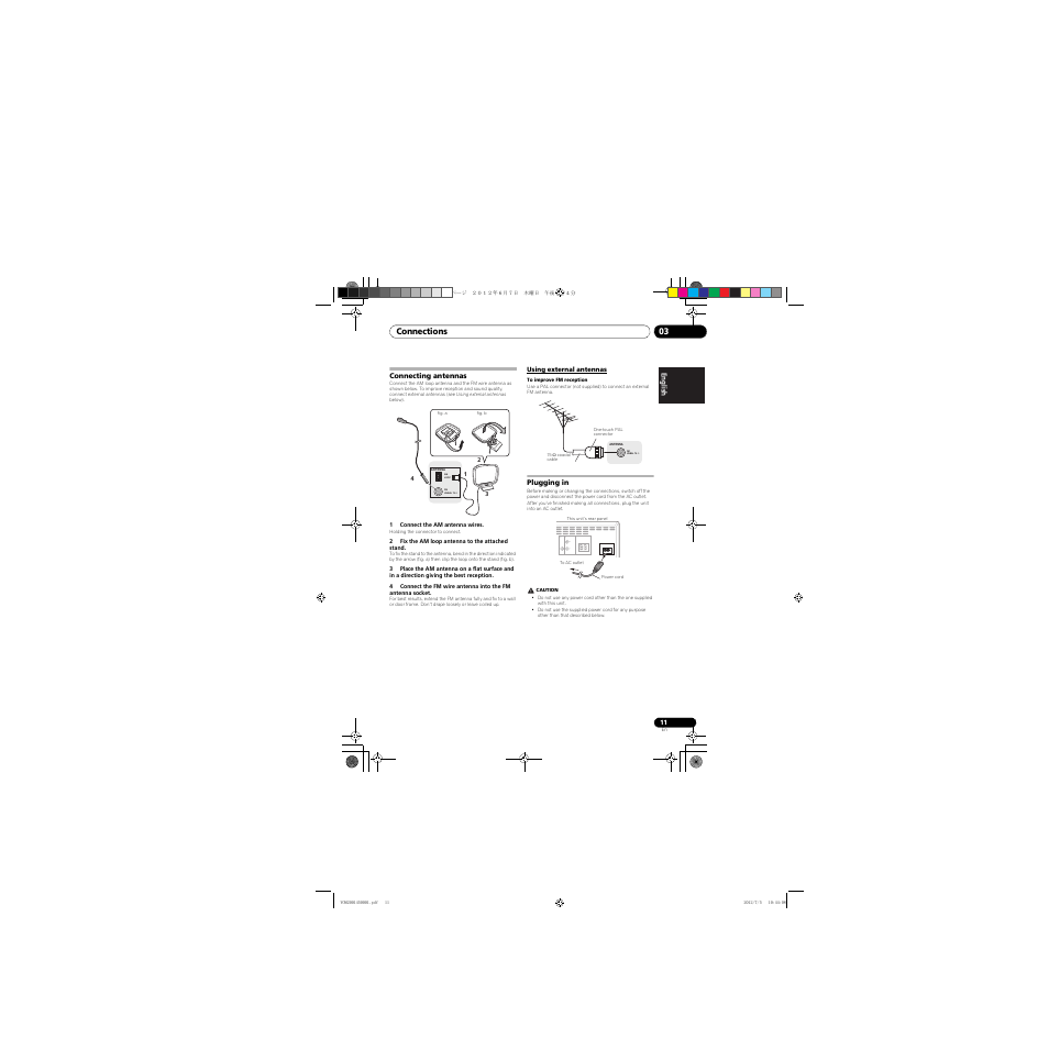 Connecting antennas, Using external antennas, Plugging in | Pioneer X-CM31-R User Manual | Page 11 / 228
