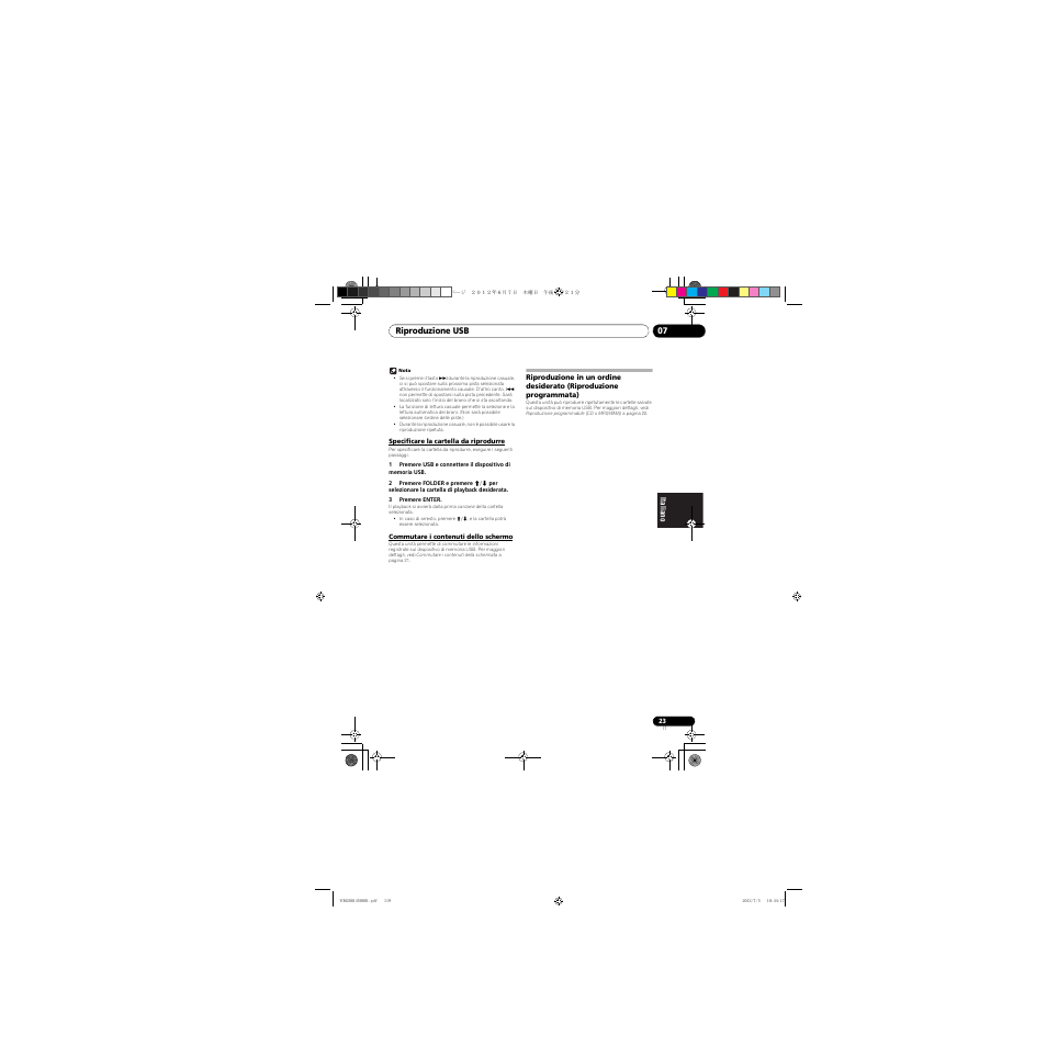 Specificare la cartella da riprodurre, Commutare i contenuti dello schermo, Riproduzione in un ordine desiderato (riproduzione | Programmata) | Pioneer X-CM31-R User Manual | Page 119 / 228
