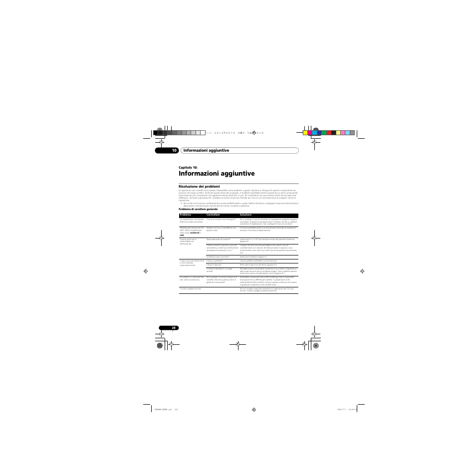 10 informazioni aggiuntive, Risoluzione dei problemi, Informazioni aggiuntive | Informazioni aggiuntive 10 | Pioneer X-CM31-R User Manual | Page 124 / 228