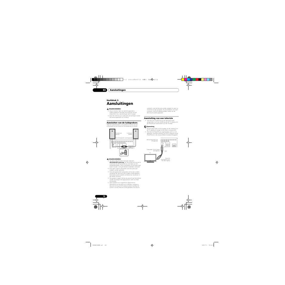 03 aansluitingen, Aansluiten van de luidsprekers, Aansluiting van een televisie | Aansluitingen | Pioneer X-CM31-R User Manual | Page 138 / 228