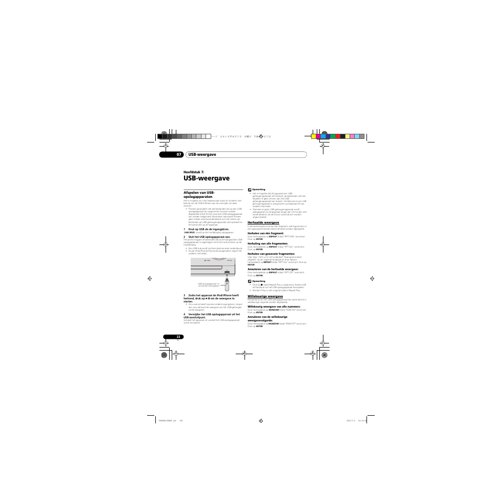 07 usb-weergave, Afspelen van usb-opslagapparaten, Herhaalde weergave | Willekeurige weergave, Usb-weergave, Usb-weergave 07 | Pioneer X-CM31-R User Manual | Page 150 / 228