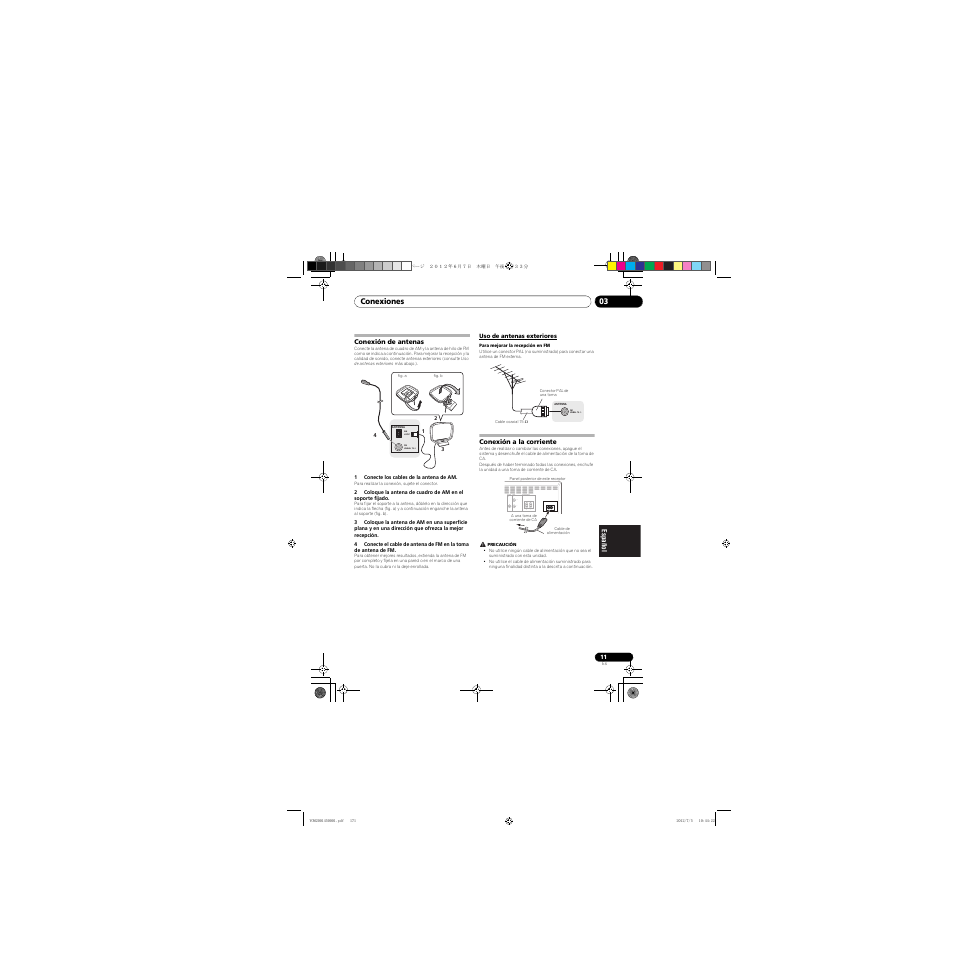 Conexión de antenas, Uso de antenas exteriores, Conexión a la corriente | Pioneer X-CM31-R User Manual | Page 171 / 228