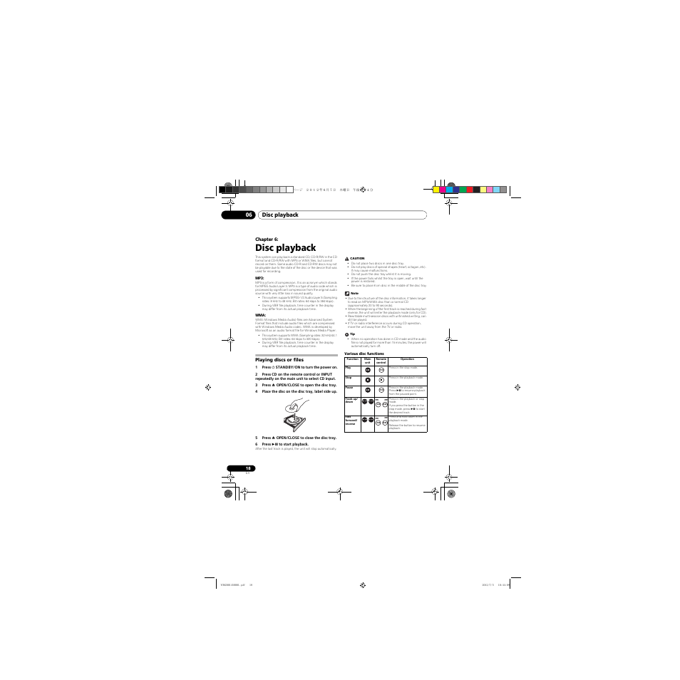 Disc playback, Playing discs or files, 06 disc playback | Disc playback 06 | Pioneer X-CM31-R User Manual | Page 18 / 228