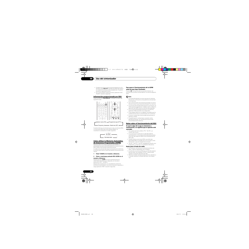 Información proporcionada por rds, Cómo utilizar la memoria automática de estaciones, Programadas (aspm) | Notas sobre el funcionamiento del rds, Clear repeat, Uso del sintonizador 08 | Pioneer X-CM31-R User Manual | Page 186 / 228
