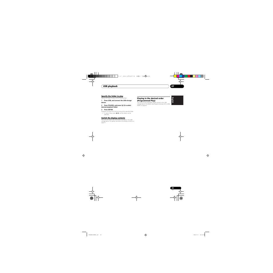 Specify the folder to play, Switch the display contents, Playing in the desired order (programmed play) | Playing in the desired order, Programmed play) | Pioneer X-CM31-R User Manual | Page 23 / 228