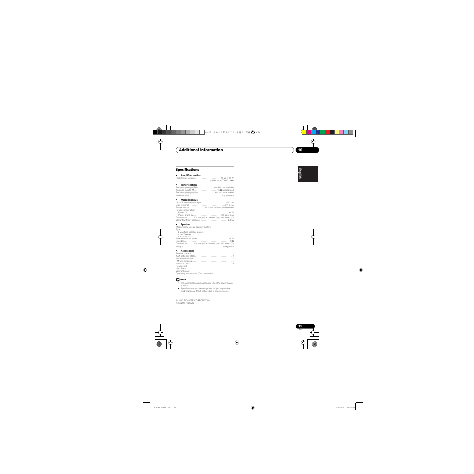 Specifications, Additional information 10 | Pioneer X-CM31-R User Manual | Page 33 / 228