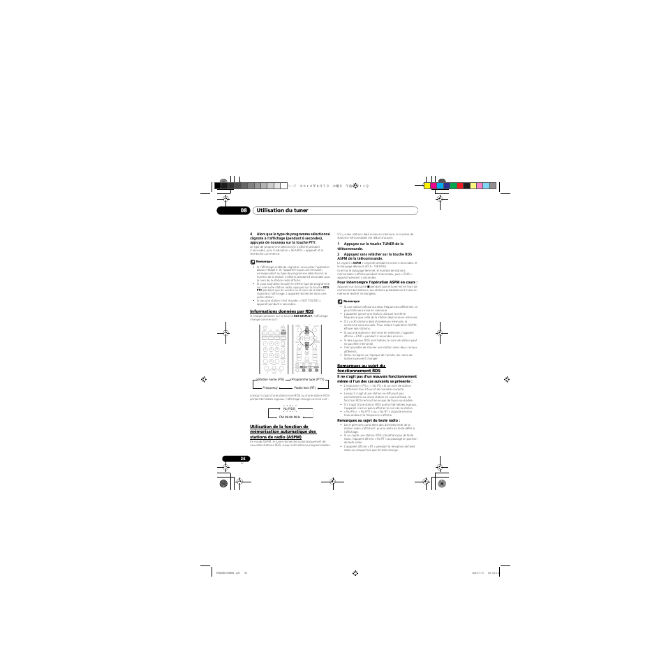 Informations données par rds, Des stations de radio (aspm), Remarques au sujet du fonctionnement rds | Clear repeat, Utilisation du tuner 08 | Pioneer X-CM31-R User Manual | Page 58 / 228