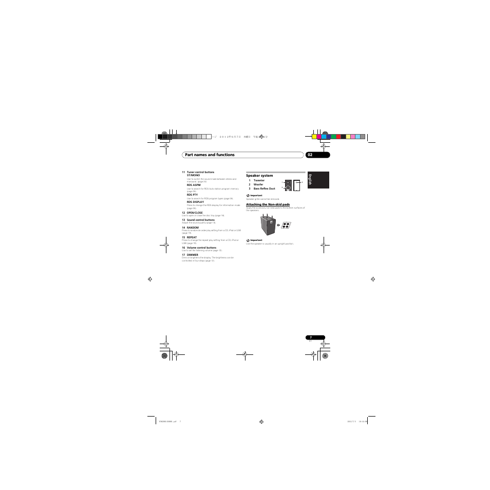 Speaker system, Attaching the non-skid pads | Pioneer X-CM31-R User Manual | Page 7 / 228