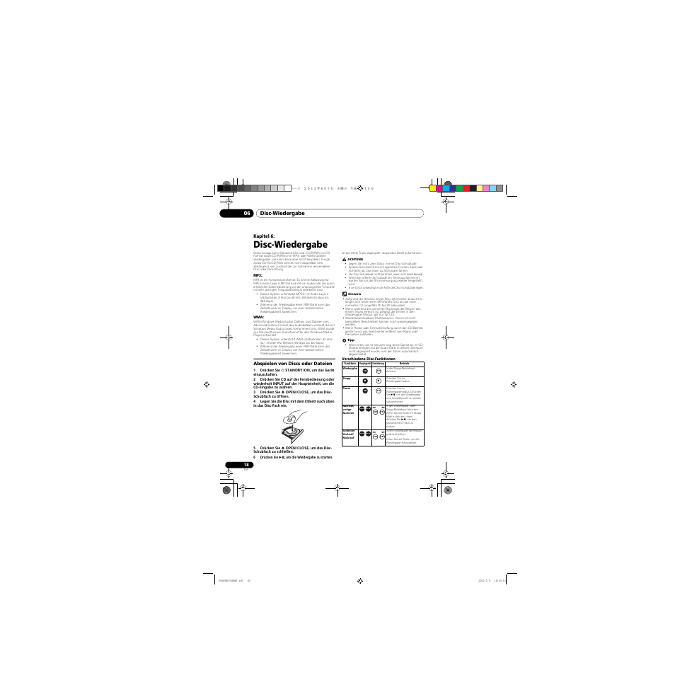 06 disc-wiedergabe, Abspielen von discs oder dateien, Disc-wiedergabe | Disc-wiedergabe 06 | Pioneer X-CM31-R User Manual | Page 82 / 228