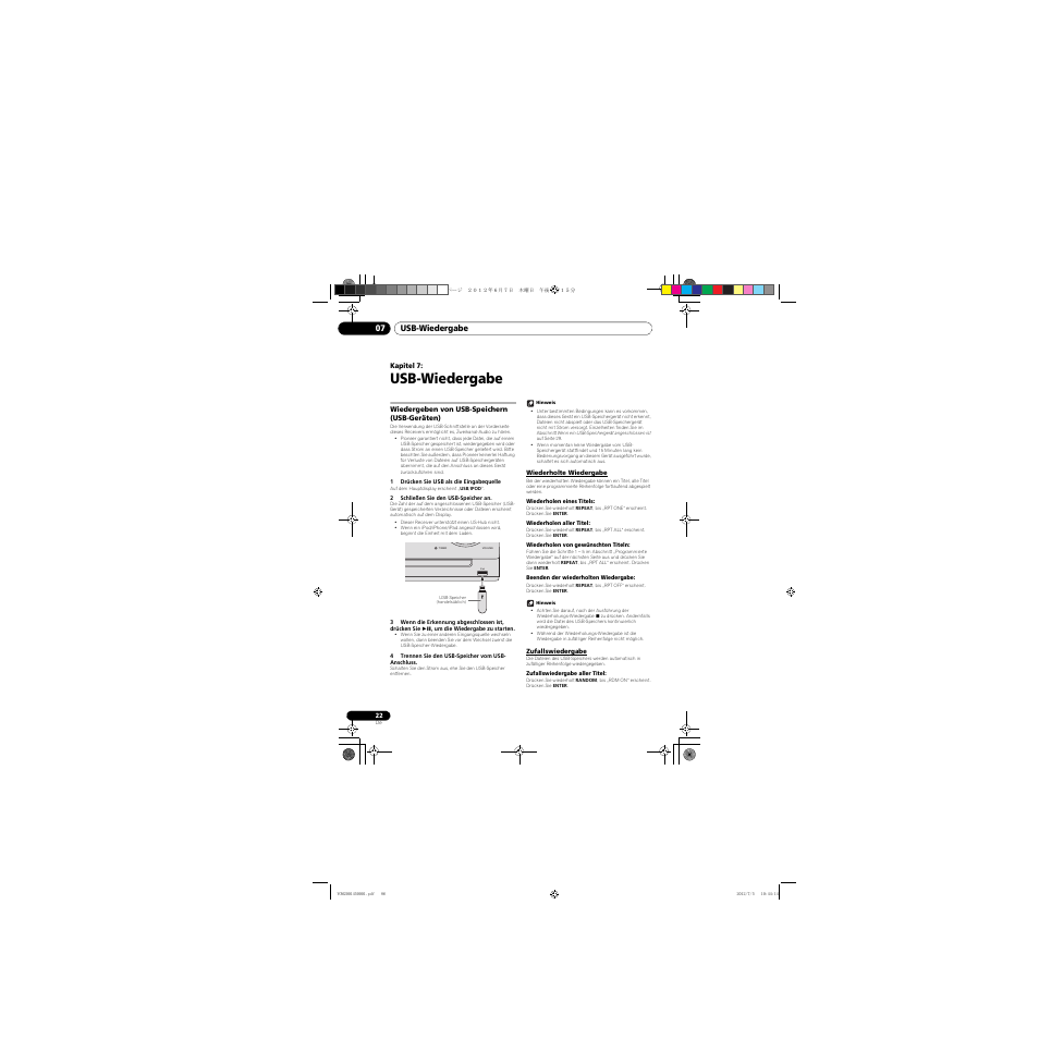 07 usb-wiedergabe, Wiedergeben von usb-speichern (usb-geräten), Wiederholte wiedergabe | Zufallswiedergabe, Usb-wiedergabe, Usb-wiedergabe 07 | Pioneer X-CM31-R User Manual | Page 86 / 228