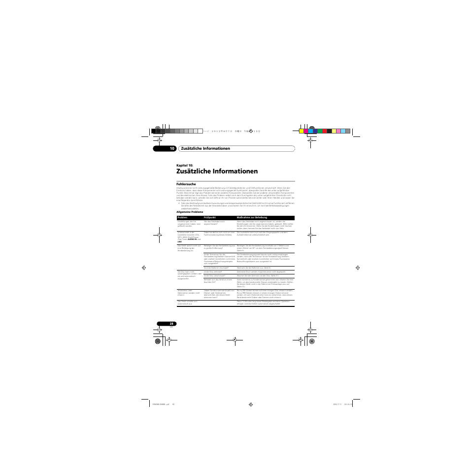 10 zusätzliche informationen, Fehlersuche, Zusätzliche informationen | Zusätzliche informationen 10 | Pioneer X-CM31-R User Manual | Page 92 / 228