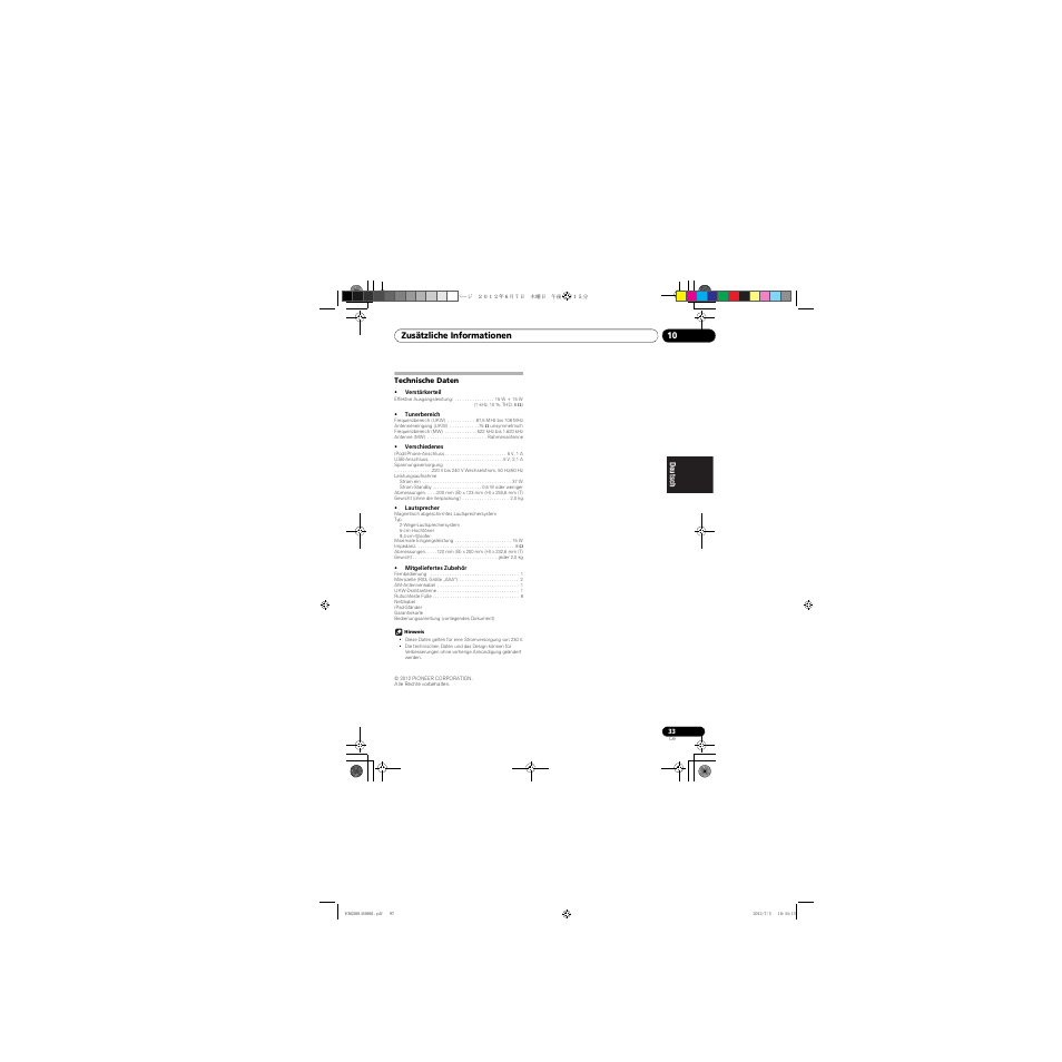 Technische daten | Pioneer X-CM31-R User Manual | Page 97 / 228