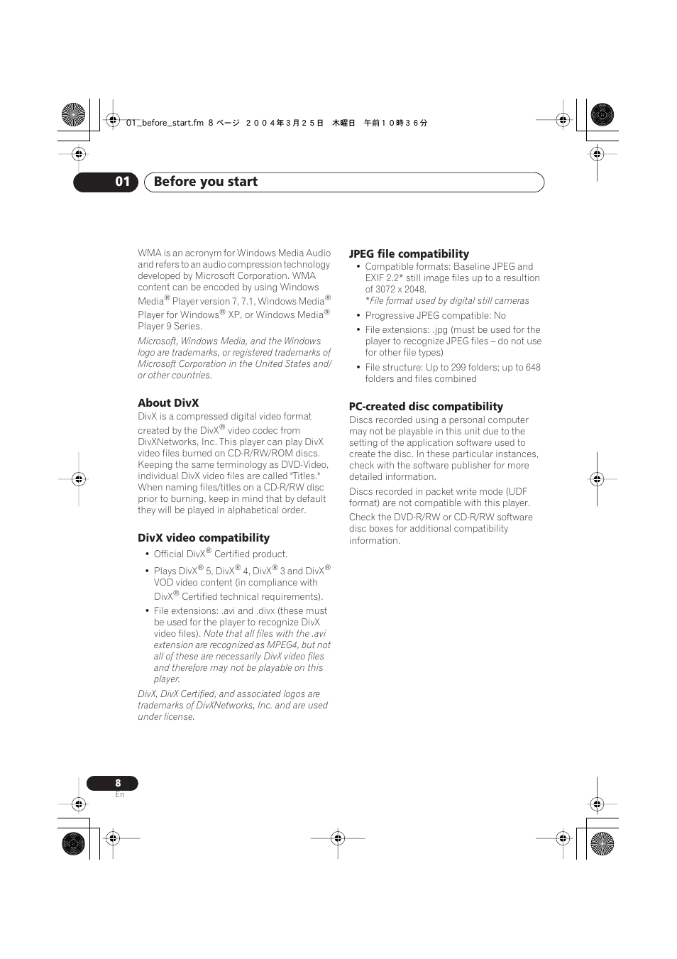 Before you start 01 | Pioneer DV-470-K User Manual | Page 8 / 44
