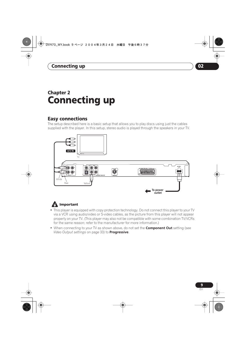 02 connecting up, Easy connections, Connecting up | Connecting up 02, Chapter 2 | Pioneer DV-470-K User Manual | Page 9 / 44