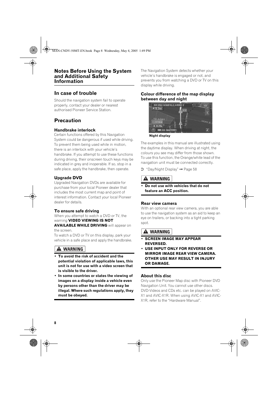 Precaution | Pioneer CNDV-50MT User Manual | Page 10 / 142