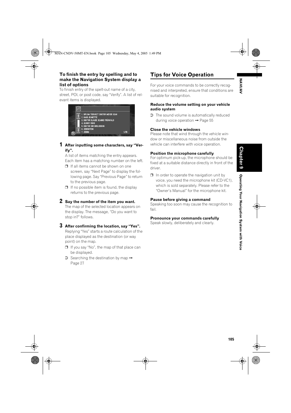 Tips for voice operation | Pioneer CNDV-50MT User Manual | Page 107 / 142